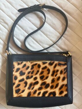 Talbots Black Leopard Print Crossbody Bag with Gold Accent